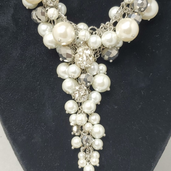 Ali khan Parisian  pearl and cluster necklace with crystal beads - Picture 2 of 5
